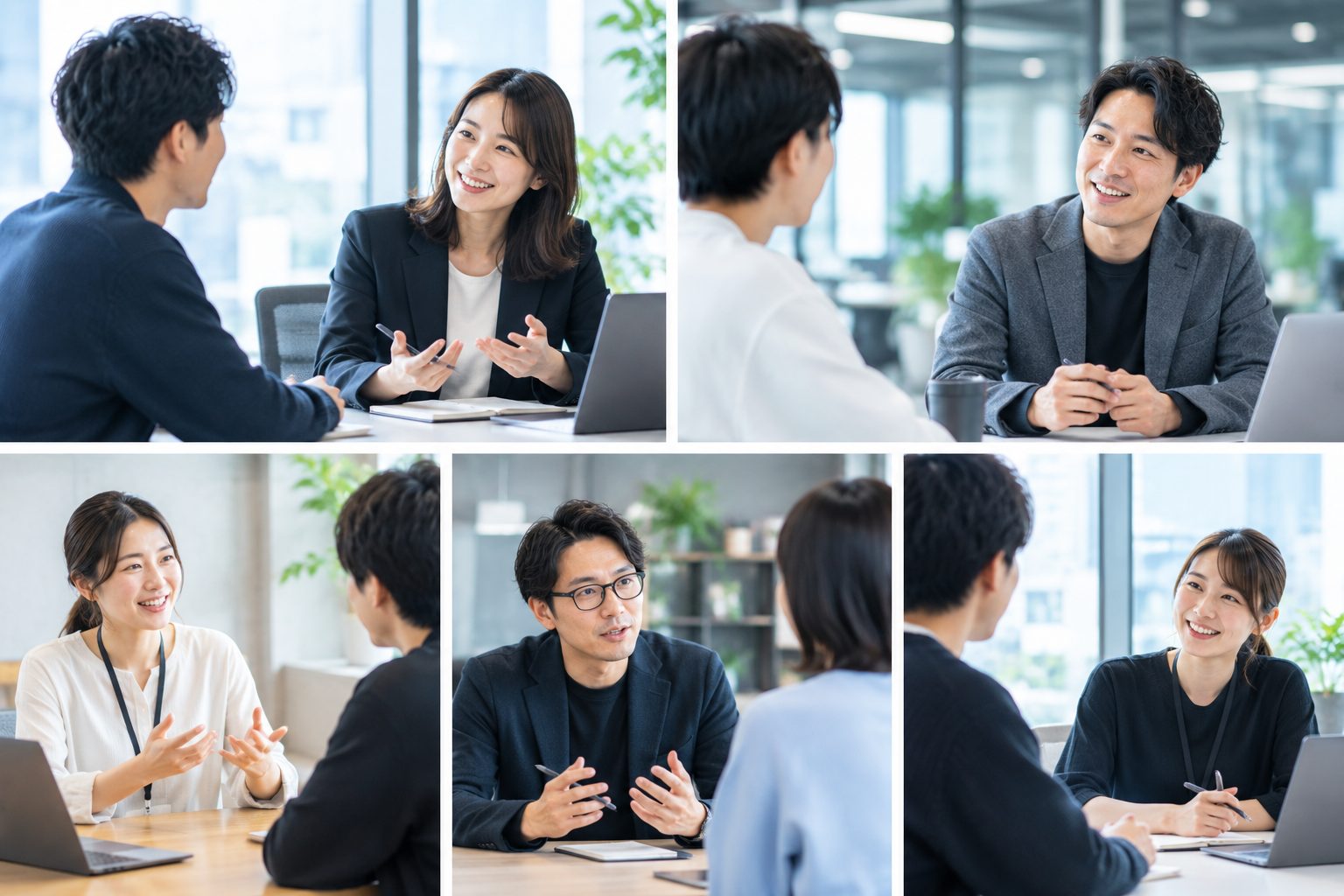 面談で応募者と和やかに対話する当社メンバーたち